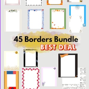 Paquete de bordes / Pdf imprimible / Descarga instantánea / 45 Diseños / tamaño carta / imprimir imágenes de bordes / álbumes de recortes / marcos de fotos de vacaciones / en blanco