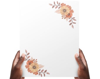 Fall Floral Corner Border: Printable Stationery Template (PDF, PNG)