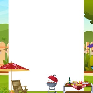 Borde de barbacoa imprimible, png, pdf, A4, carta de EE. UU., descarga instantánea, marco de picnic, fiesta en el patio trasero, invitación del 4 de julio, borde de verano, al aire libre