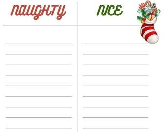 Naughty/Nice Blank Printable checklist for planner holiday gift list Instant Download legal letter size