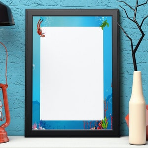 Marco de página imprimible con borde de buceo, Pdf, PNG, descarga instantánea, regalo de buzos tamaño carta, para fotos, marcos, membrete, plantilla en blanco,