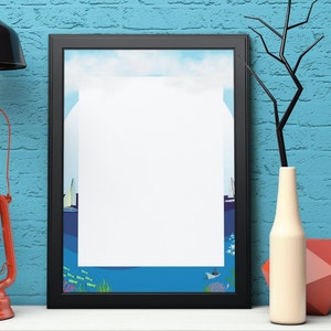 Segelboot Unterwasser Border druckbare PNG pdf sofortigen Download Papier oder Fotorahmen, marine Bild für Druck, Ozean Border Geschenk, Spaß Sommer,
