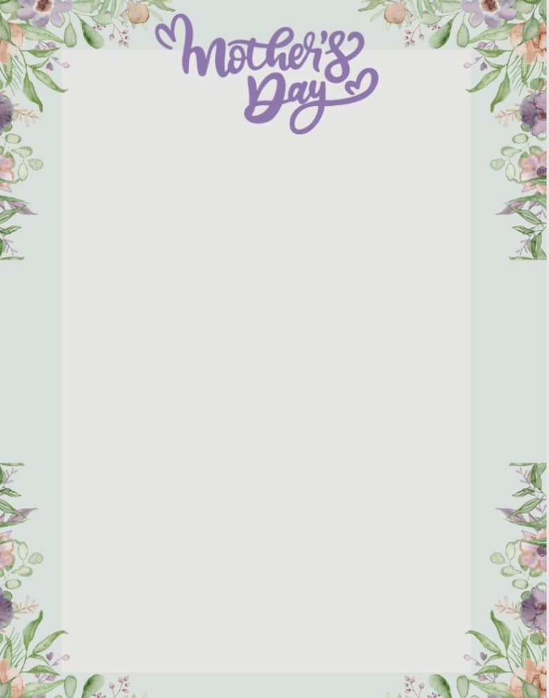 Mothers Day Border Printable for Paper PNG and Pdf Instant Download for Moms Gift, Office Decor ...