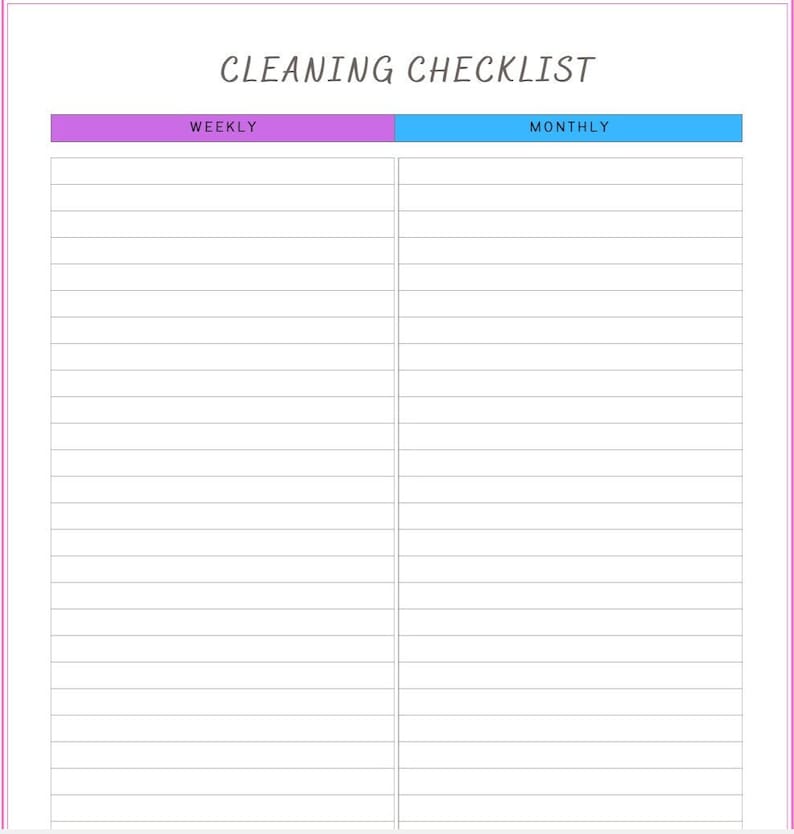 Weekly/monthly Cleaning Blank Checklist Printable Pdf Legal Letter Size ...