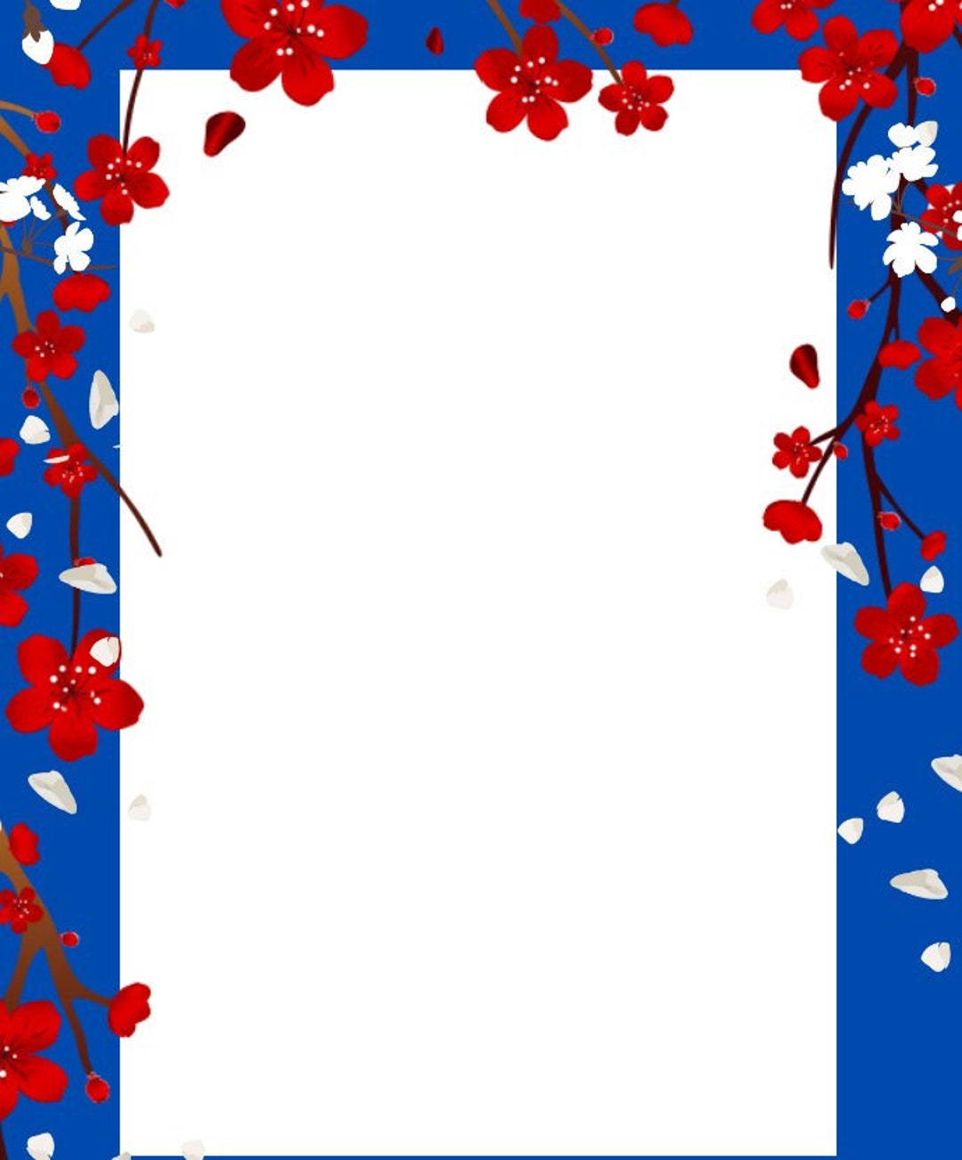 Red White Blue Flower Border Png and Pdf Printable Instant Download
