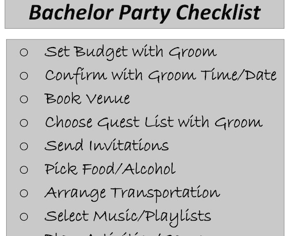 Bachelor Party Checklist Digital Printable Download Wedding - Etsy