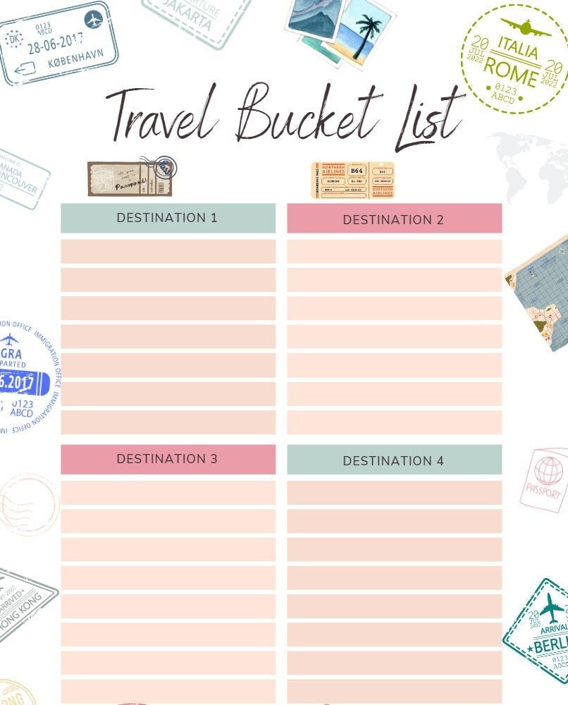 Travel Bucket List Printable Instant Download Goals Planner Template