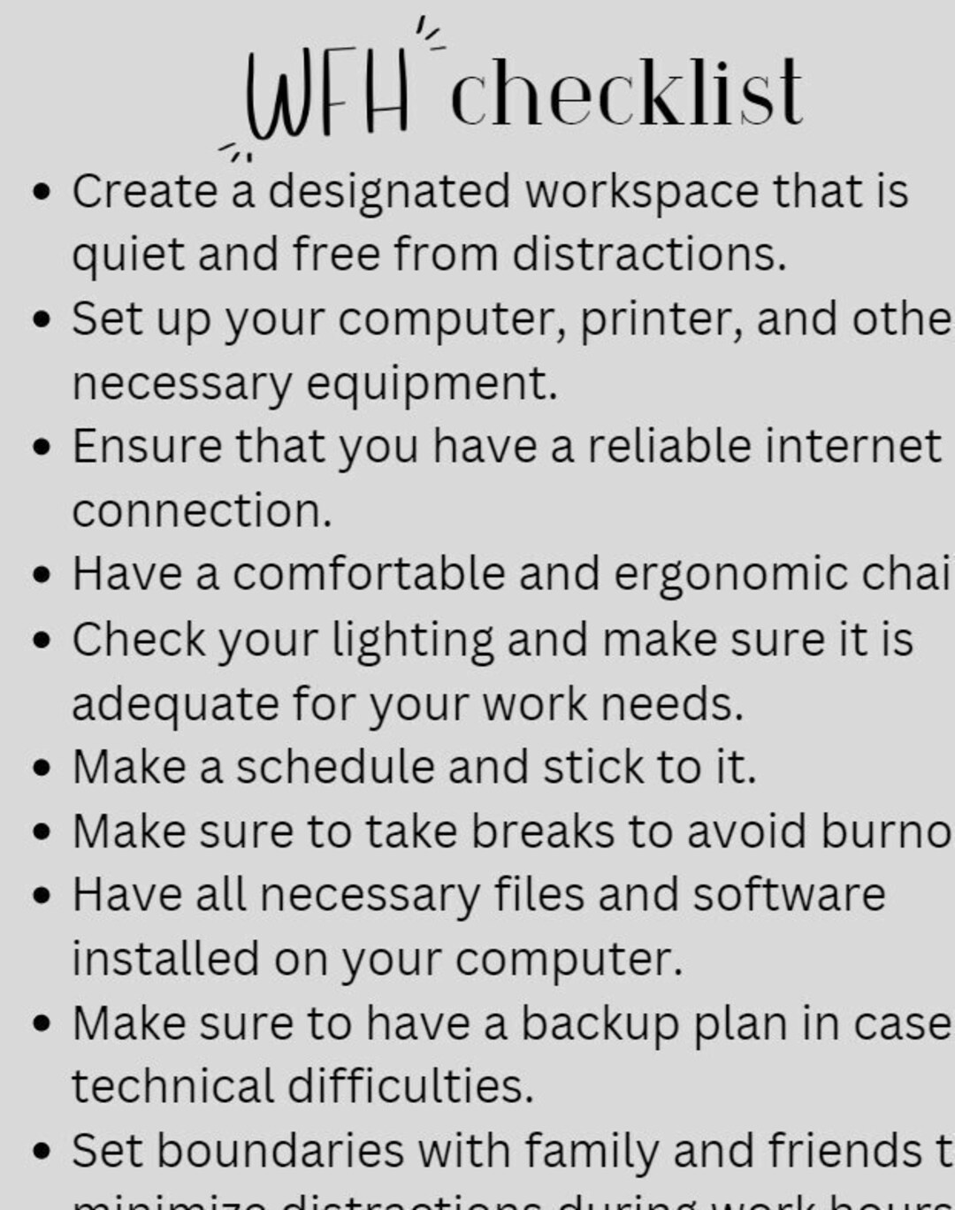 Work at Home Checklist Pdf PNG Instant Download Letter Size Printable