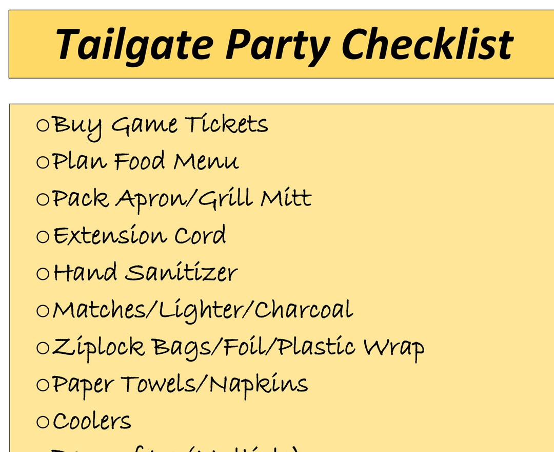 Tailgate Party Pdf Checklist / Letter Size / Pre Party - Etsy