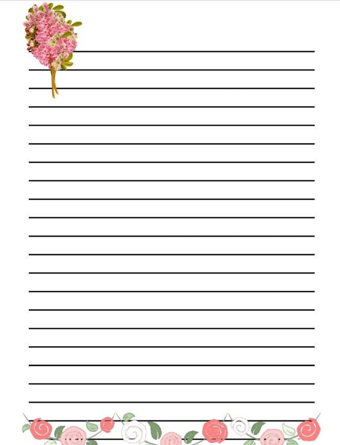 Large Spacing Floral Notes Printable, Journal Paper Pdf Letter Writing ...