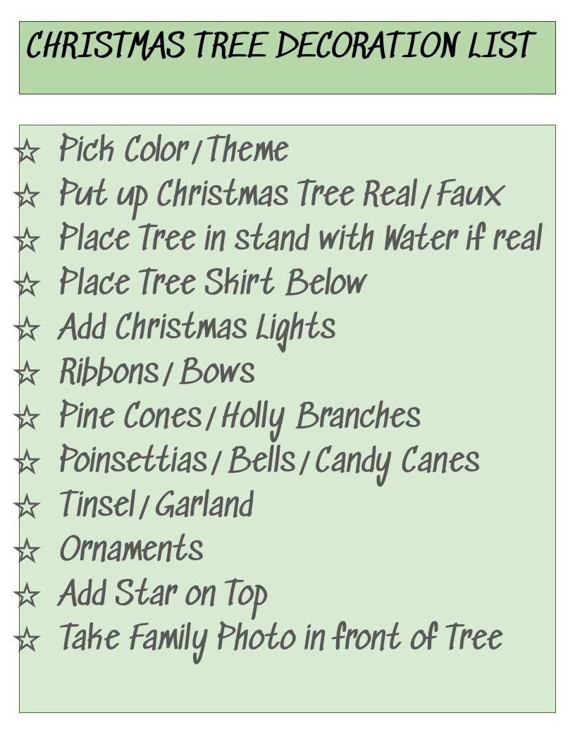 Christmas Tree Decoration List Digital Download Printable  Etsy