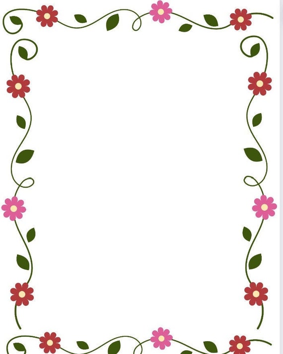 Watercolour Flower Border Lined A4 Paper, Instant Download