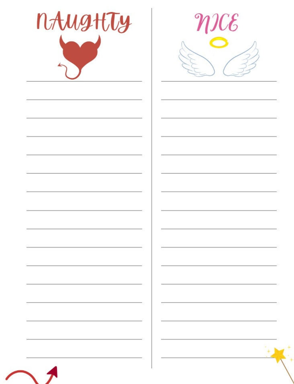 Naughty Nice List Printable Template for Planner and Notes Instant