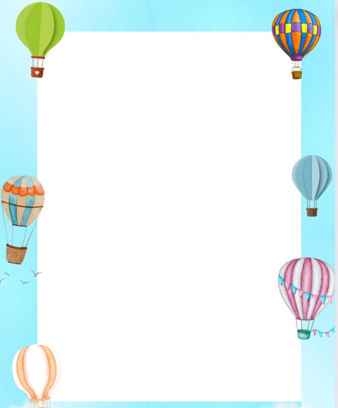 Hot Air Balloon Border Printable, Pdf, Png, Instant Download, Blank