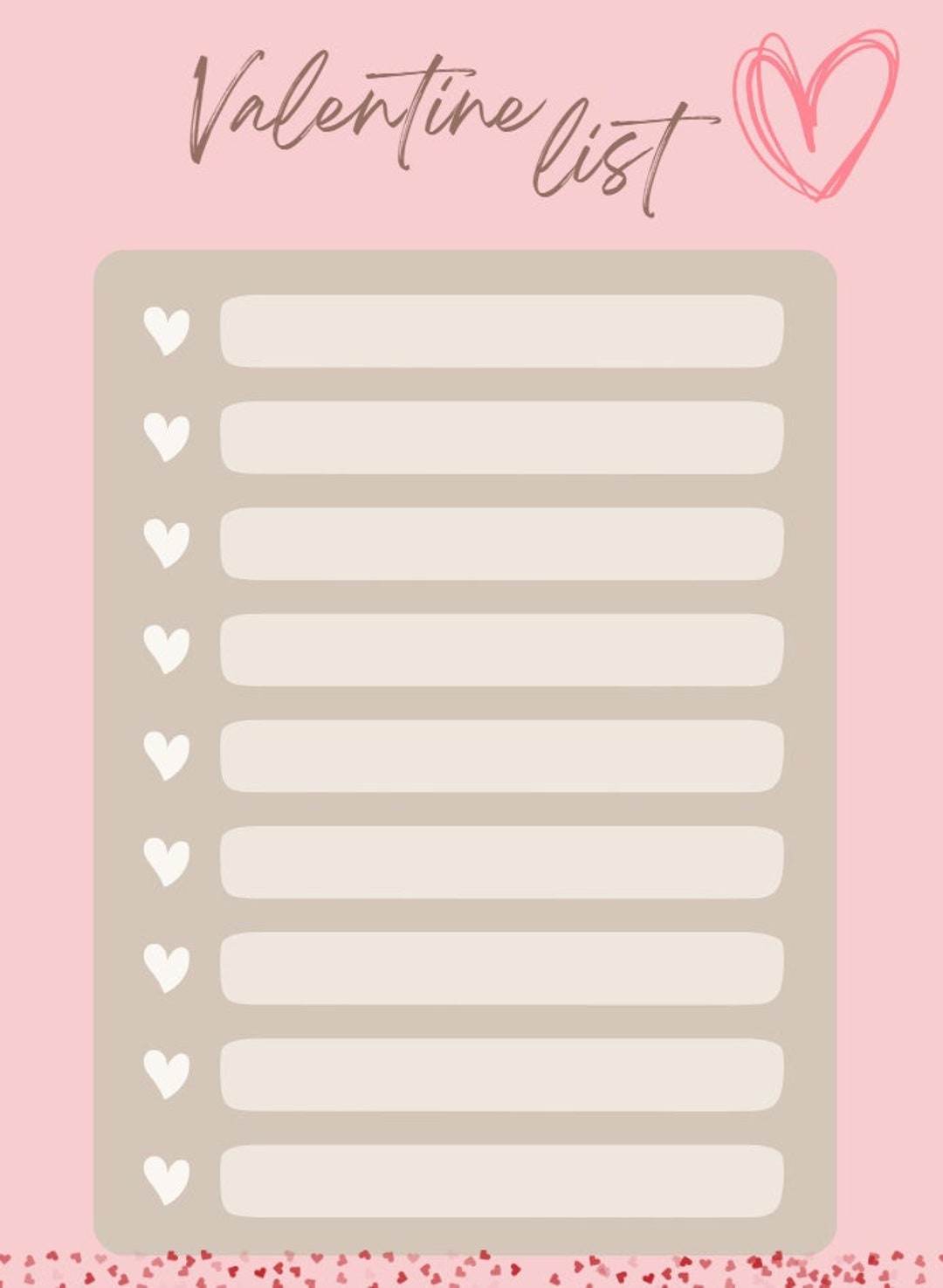 Valentine List Blank Printable Template Pdf Non editable Checklist For February Planner Legal
