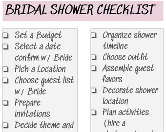 BRIDAL SHOWER CHECKLIST- Digital/printable Download - Etsy