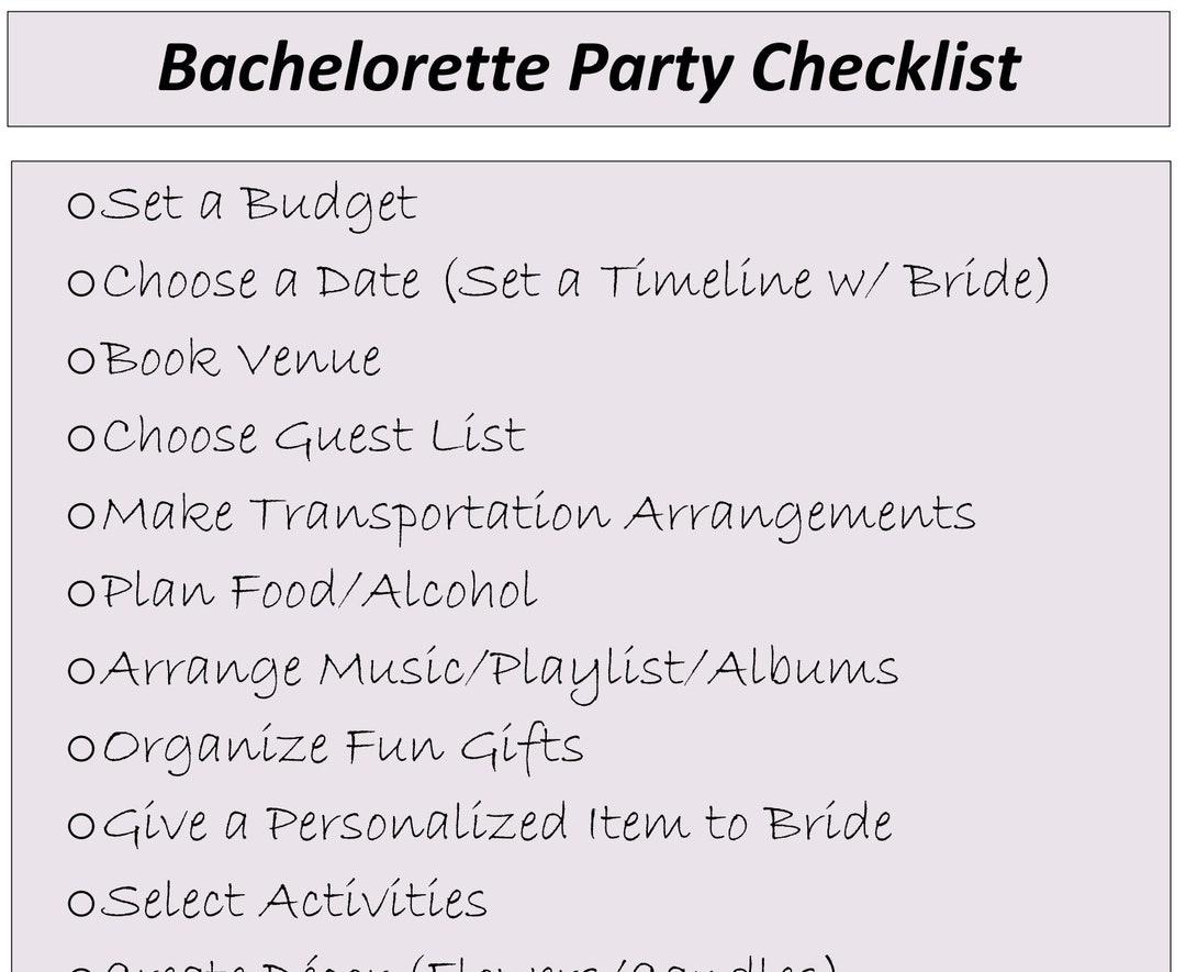 Bachelorette Party Checklist Digital Download Printable Wedding Etsy