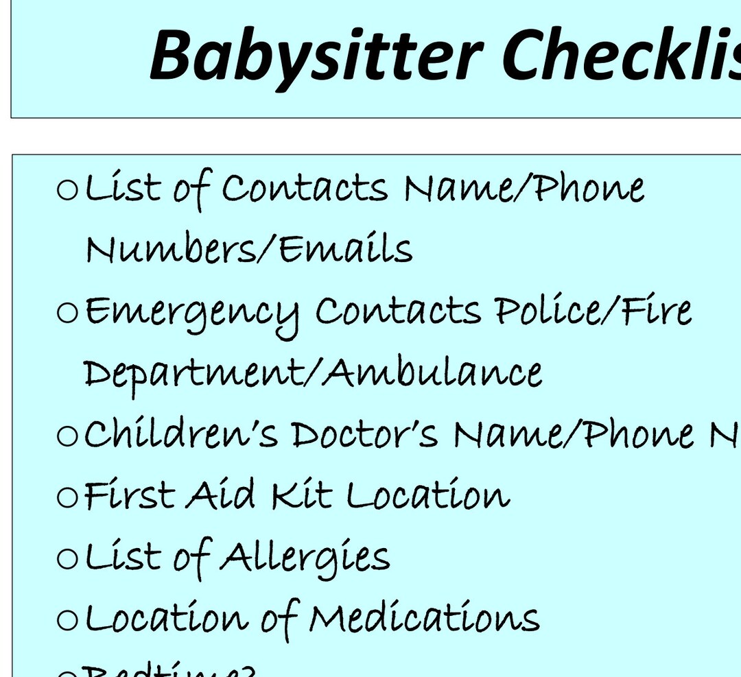 Babysitter Checklist Printable Instant Download Babysitting Legal
