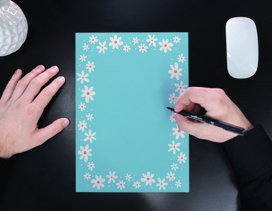 Daisy Border Printable Pdf and PNG White Flowers Instant Download, Gift ...
