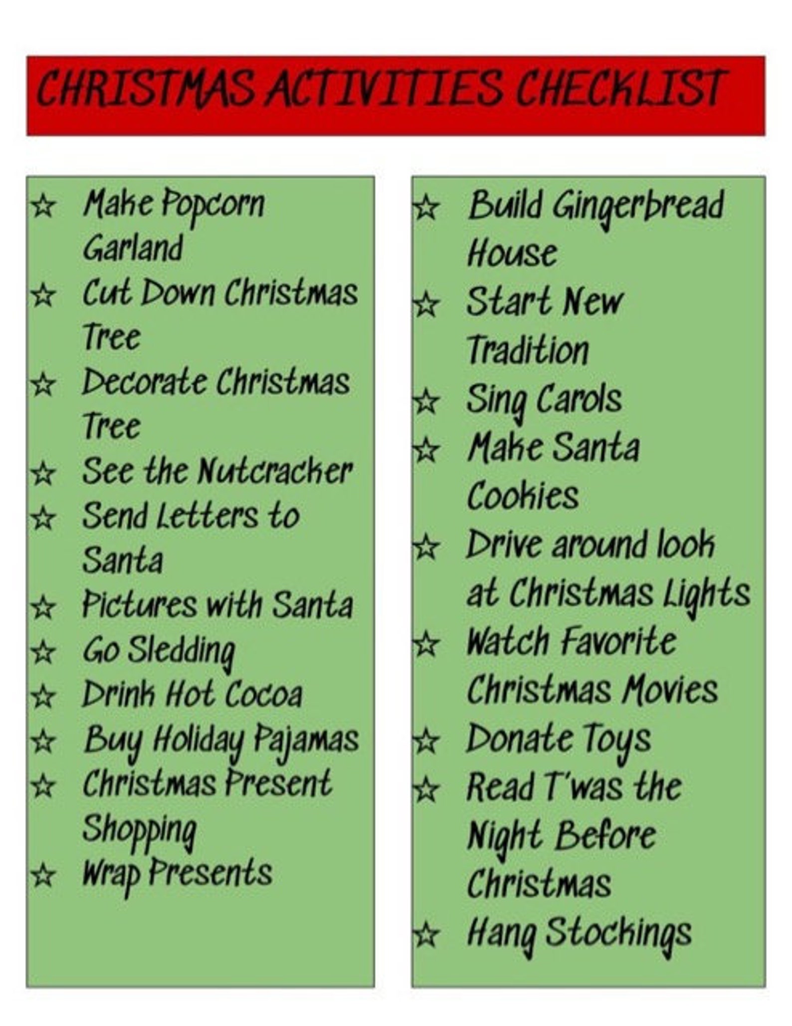 Christmas Activities Checklist Digital Printable | Etsy