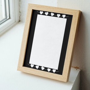 Conjunto de 5 páginas con borde de corazón en blanco y negro para imprimir en formato PDF o PNG, descarga instantánea, marco para imprimir, membrete, invitaciones, oficina, profesores