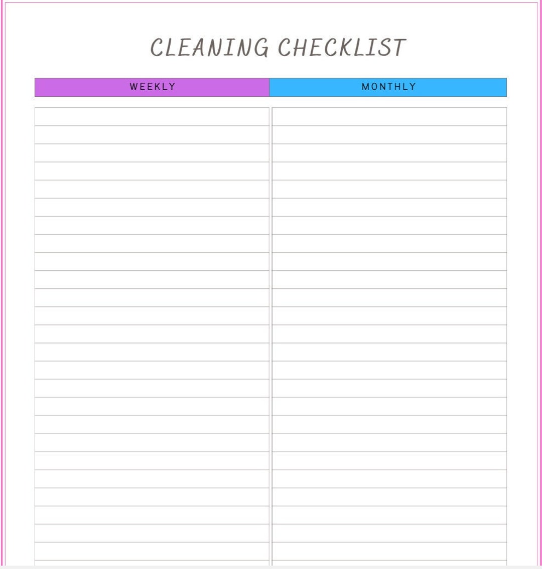 Weekly monthly cleaning blank checklist printable pdf legal etsy