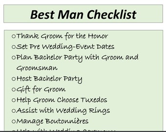 Best Man Checklist for Wedding Digital Download Printable, list for groom party, wedding party list, best man duties, list for best man