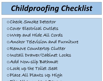 Lista de verificación a prueba de niños, descarga digital imprimible ayuda para bebés