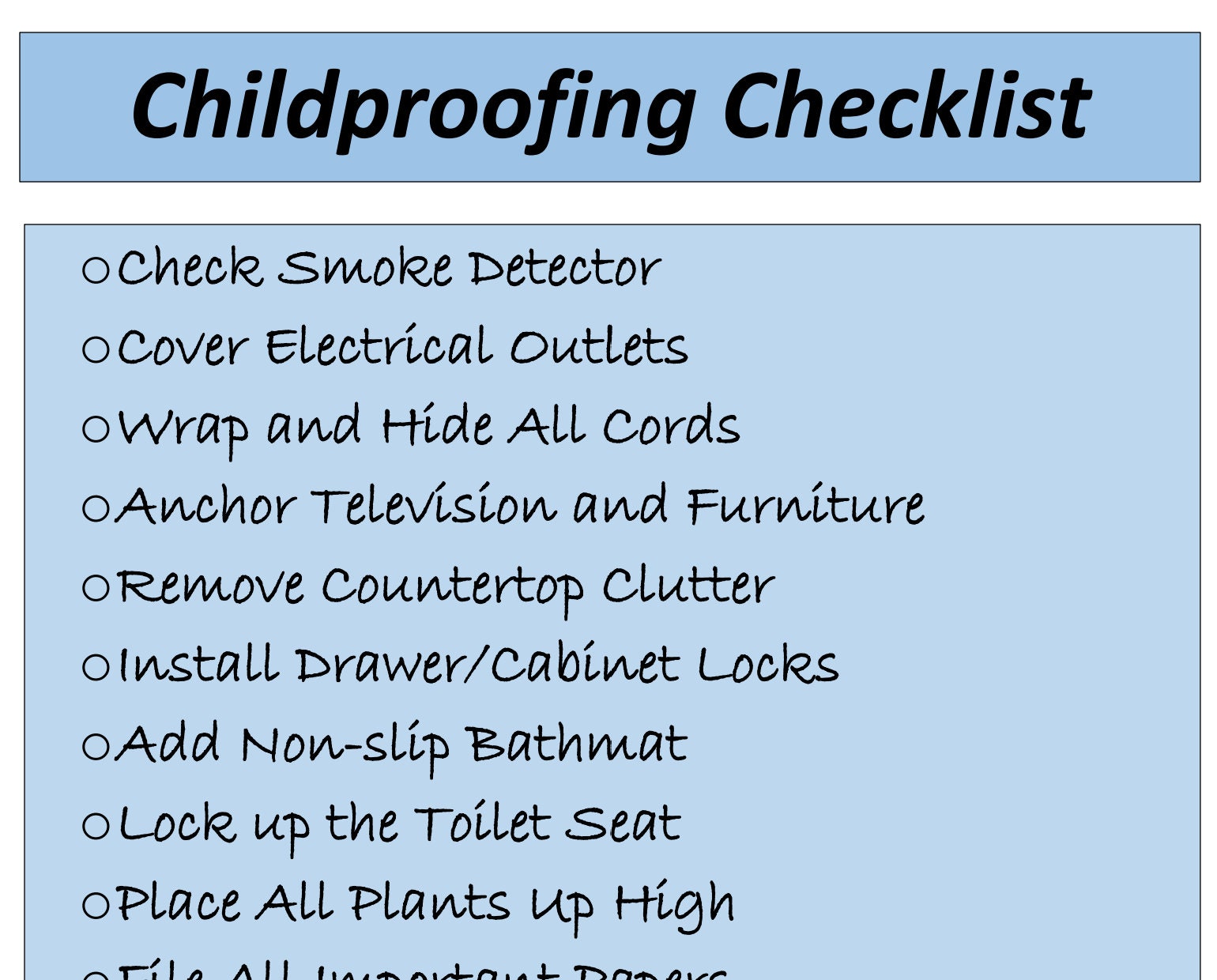 Childproofing Checklist, Printable Digital Download Baby Help - Etsy