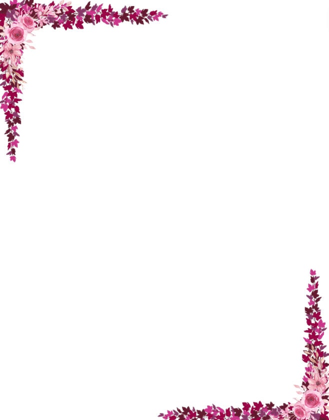 Printable Pink Flower Border in Various Background Colors 4 Pages US ...