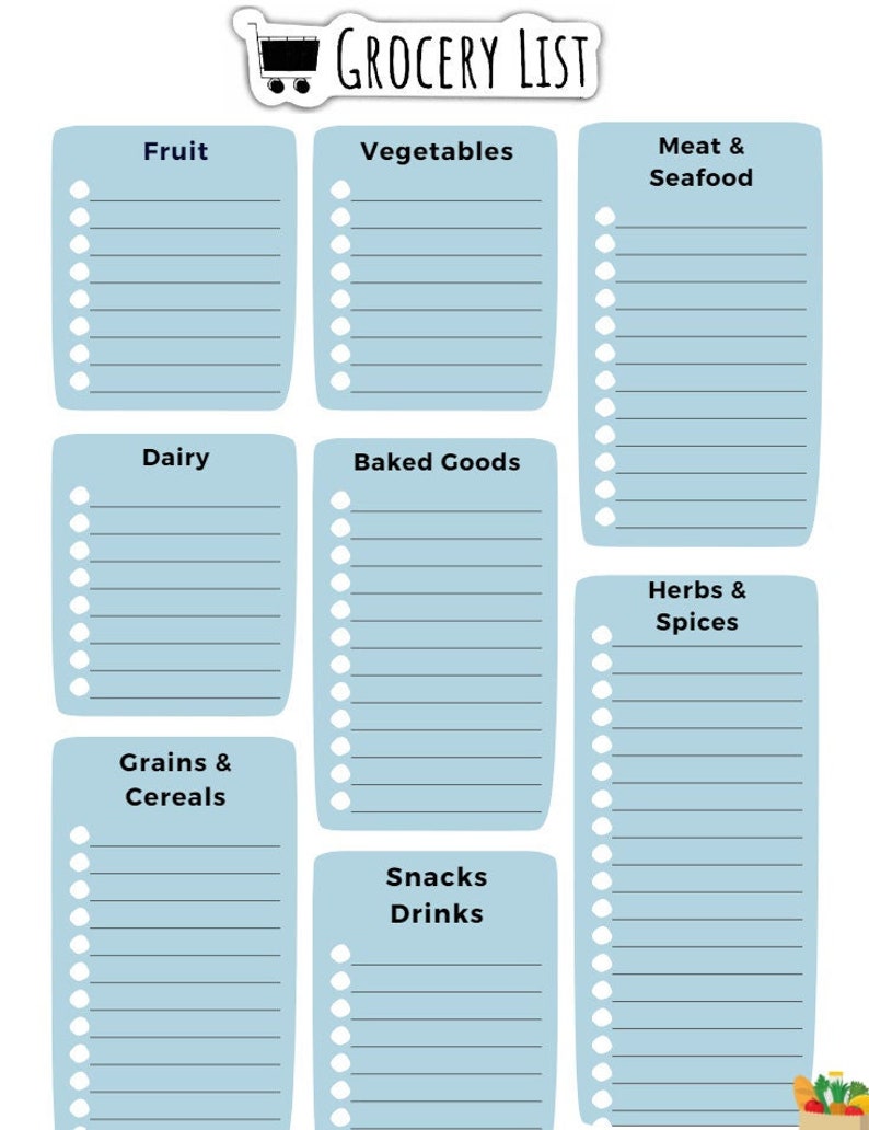 Grocery List Template Printable Menu Planner Instant Download Legal Letter Meal Plan Store ...