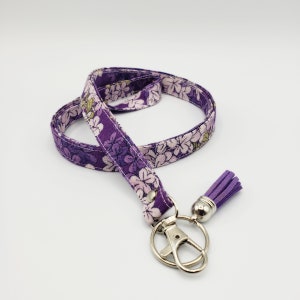 Purple Floral Key Holder, Lanyard for Keys,Fabric Lanyard, Floral Key Holder, Key Holder, Floral Lanyard, ID Badge Holder, Gift for Her