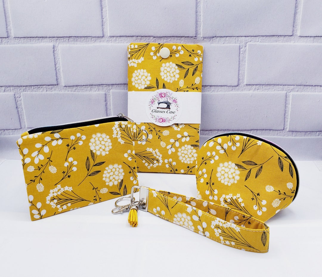 Mustard Yellow Zipper Pouch, Fabric Glasses Case, Sunglasses Case, Coin