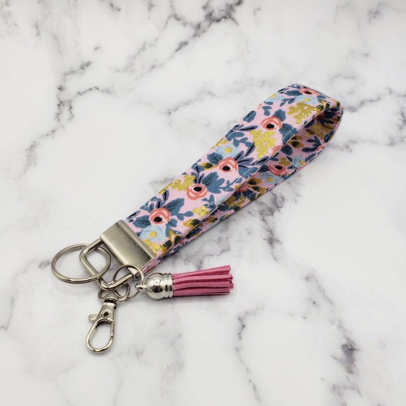 Rifle Paper Co Fabric Key Wristlet Keychain Wrist Keychain Gift for Her Keychain Fob Floral Key Fob Key Fob Fabric keychain