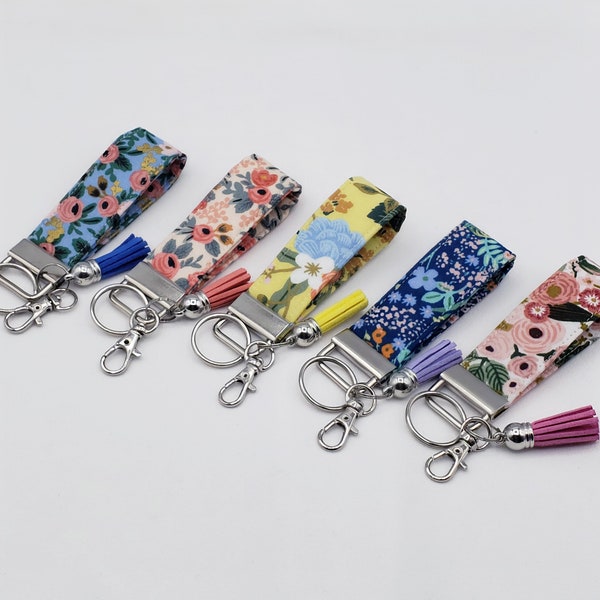 Mini Rifle Paper Co Fabric Key Wristlet, Key Fob, Keychain, Gift for Her, Floral Key Fob, Keychain Fob, Wrist Keychain, Fabric keychain