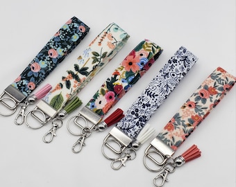 Rifle Paper Co. Floral Fabric Wristlet Keychain with Tassel