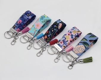 Rifle Paper Co. Floral Fabric Key Fob Wristlet with Tassel
