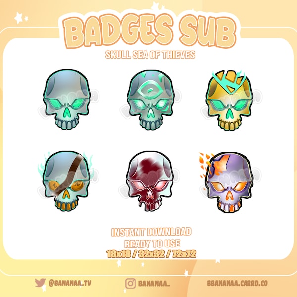 6 Skull Badges - Complete Pack - Sea of Thieves - Upgradeable