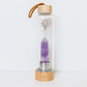 Amethyst Crystal Water Bottle, Amethyst Crystal Infused Water Bottle, Bamboo Reusable Water Bottle