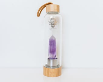 Amethyst Crystal Water Bottle, Amethyst Crystal Infused Water Bottle, Bamboo Reusable Water Bottle