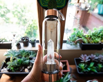 Limited Edition Rose Gold Crystal Water Bottle, Crystal Infused Water Bottle, Reusable Water Bottle, Rose Quartz, Clear Quartz