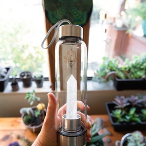 Crystal Infused Water Bottle, Amethyst, Clear Quartz, Smoky Quartz, Black Obsidian, Reusable Water Bottle, Stainless Steel Water Bottle