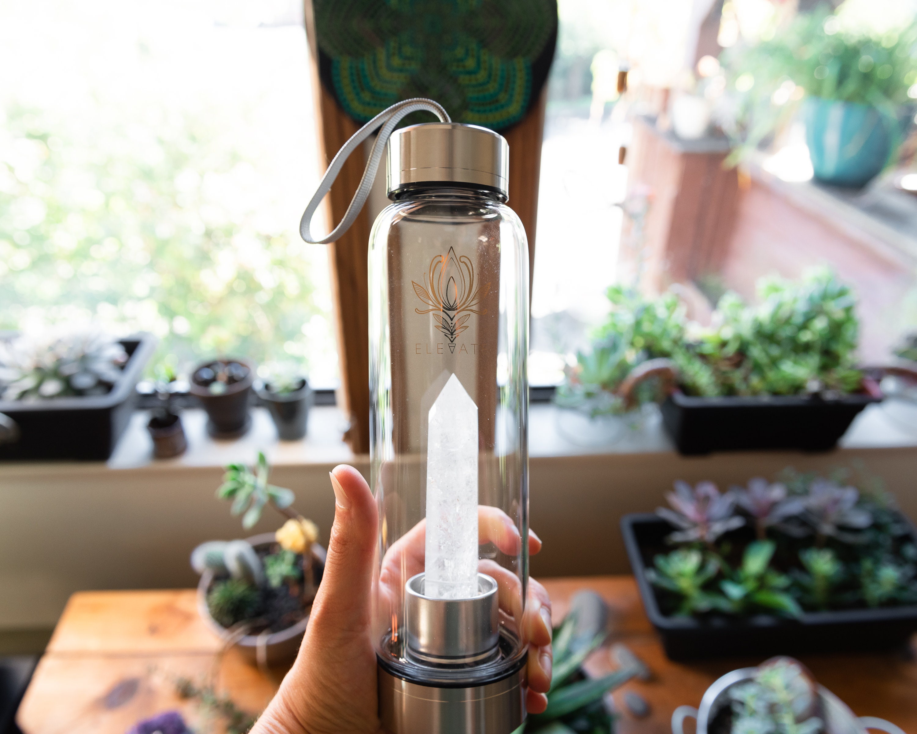 Crystal Infused Water Bottle, Amethyst, Clear Quartz, Smoky Quartz, Black Obsidian, Reusable Water Bottle, Stainless Steel Water Bottle