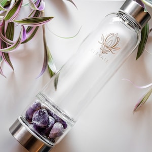Crystal Infused Water Bottle, Crystal Water Bottle, Reusable Water Bottle, Amethyst, Smoky Quartz, Black Obsidian