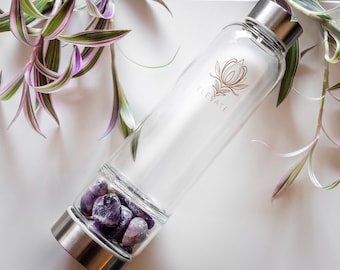Crystal Infused Water Bottle, Crystal Water Bottle, Reusable Water Bottle, Amethyst, Smoky Quartz, Black Obsidian