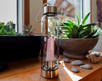 Crystal Infused Water Bottle, Crystal Water Bottle, Reusable Water Bottle, Stainless Steel Water Bottle, Rose Quartz
