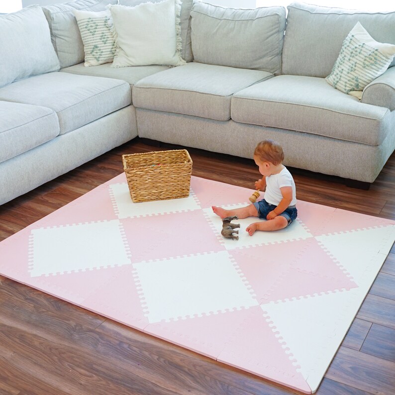 Baby Foam Play Mat Interlocking Foam Floor Tiles Pink/Cream Etsy