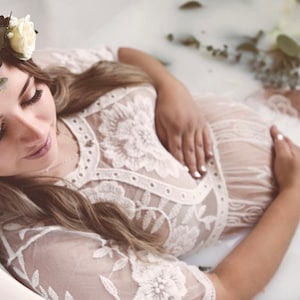 New White Lace Floral Handmade Maternity Dress Size Medium Large Pregnancy