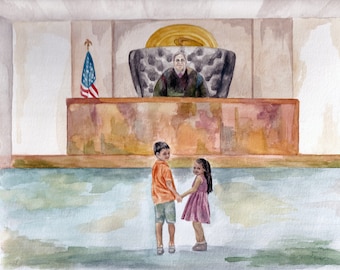 Print - "Siblings at Immigration Court" - Watercolor
