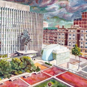 Print - &quot;Columbia Law School - Revson Plaza&quot; - Watercolor